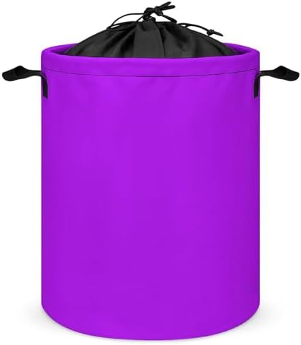 Large Laundry Hamper Bag, Neon Purple Elegant Collapsible Laundry Basket with Drawstring Dirty Clothes Organizer Washing Bin for Family Essentials Storage