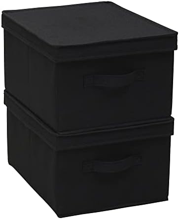 Household Essentials Large Fabric Storage Box With Lid Box, Black, Set of 2