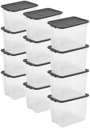 Sterilite 12-Pack Modular Stacker Box, Durable Clear Plastic Storage Bins with Latching Lids, 108 Quart - Stackable Organizing Container Boxes for Closet, Bathroom, and Office
