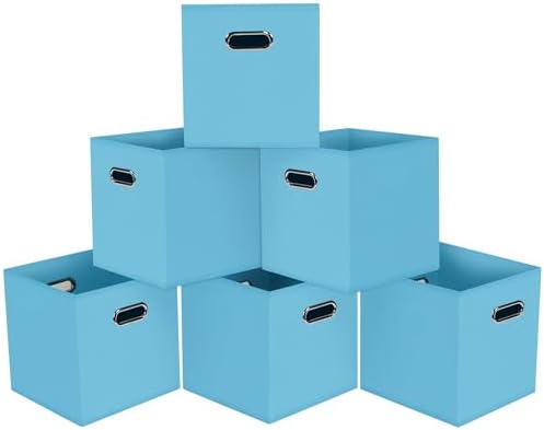 Black Foldable Storage Cubes Bins, Fabric Storage Box Cubes Organizer Baskets with Dual Handles for Home Organizer,Set of 6,(Blue)