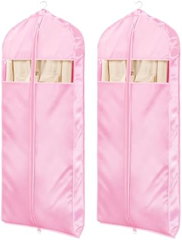 Univivi Satin Garment Bags for Hanging Clothes, Pink, 60 Inch, 2 Pack