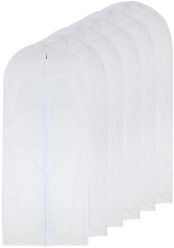 Garment Bag Clear for Long Dress 24'' x 60'' Zippered Garment Bags for Hanging Clothes White Breathable Full Zipper Dust Cover for Clothes Storage Closet Pack Of 6