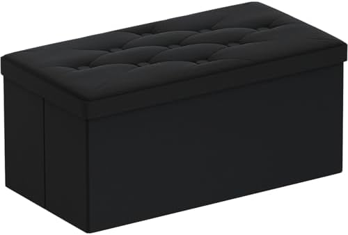 BRIAN & DANY Folding Storage Ottoman Bench, Ottoman with Storage, Foot Rest, Benches Seat for Bedroom, Living Room, Entryway, Long Shoes Bench, 15.7" x 31.5" x 15.7" Black