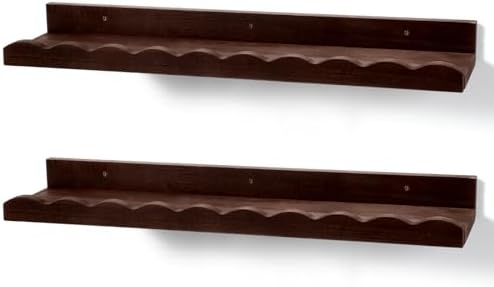 Suzile 2 Pcs Scalloped Floating Wall Shelves,23",Walnut Brown | Scalloped Edge, Book Display, Plant Display, Photo Frames, Toy Storage, Nursery, Bedroom, Bathroom, Aesthetic Decor