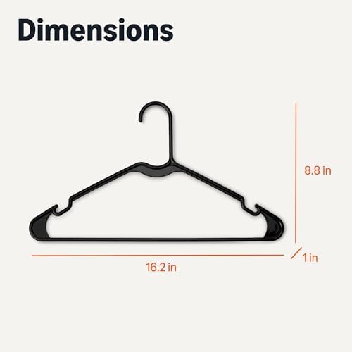 Amazon Basics Space Saving Plastic Clothes Hangers, Sturdy Closet Organizer for Shirts and Jackets, Adult Size, Black, 50-Pack