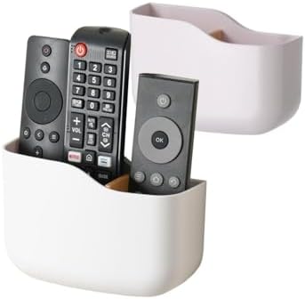 LINFIDITE 2 Pack TV Remote Holder Wall Mount Remote Control Holder for Bed Universal Bedside Wall Remote Holder Caddy Organizer Hole-Free Remote Control Holder (For 2 Or 3 Remote Controls–White