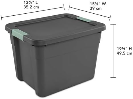 Sterilite 24 Pack Latch Tote, Stackable Plastic Storage Container, 12 Gallon, Gray/Green