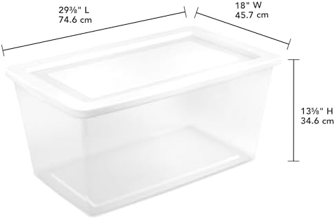 Sterilite 16 Pack Storage Box, 90 Quart Stackable Tote, Clear Plastic Container with Secure Snapping Lids for Home and Office Organization, White