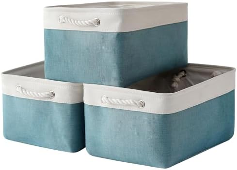 TheWarmHome Storage Bins - Large 3 Pack 15.7x11.8x8.3 in Fabric Storage Baskets for Organizing Shelves | Large Basket Closet Organizer for Home Decor Shelf Baby Toy Laundry (White & Green)