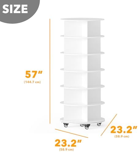 SpaceAid Spinning Shoe Rack with Wheels, 6 Tier Rotating Organizer Shoe Tower Lazy Susan with Thick Bottom, 360 Display Revolving Storage Shelf, Round Circular Rotate Organization, White