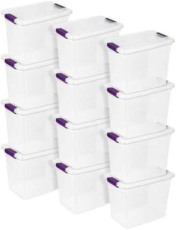 Sterilite ClearView Latch Boxes, Storage Bins with Lids, 27 Quart, 12-Pack