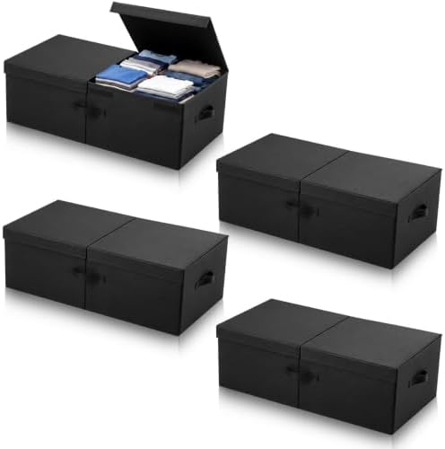 Geelin 4 Pack 80L Under Bed Storage with Wheels, 10 Inch Height Large Capacity Foldable Underbed Storage Bins with Lids & Handles, Easy Assembly Rolling Under Bed Containers for Clothes Blankets