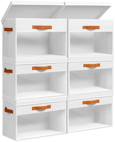 Homsorout Large Storage Bins with Lids - 6 Pack Foldable Decorative Organizers with Clear Windows & Handles, Cube Storage Organizers for Clothes, Blankets, Sweaters, CD, White