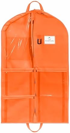 Enhanced Hanging Garment Bag with multiple clear Pockets, carrying straps, front and Side Zippers for Clothes, Dance Costumes, Cheer uniforms, and pageant dresses. (TigerOrange, 40 inch)
