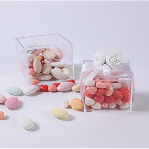 KissYou Acrylic Box with Lid Clear Candy Boxes Square Cube Acrylic Boxes for Display Jewelry Storage Contanier Graduation Wedding Birthday Party Decorative Box