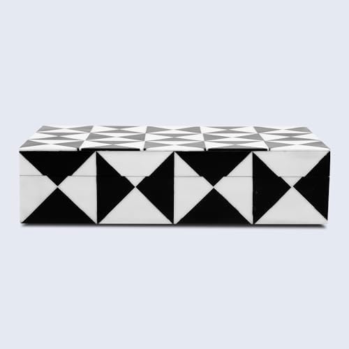 Handicrafts Home Decorative Storage Box with Lid, Black and White Decorative Remote Holder Box, Coffee Table Storage Box for Living Room, Console Table & Shelf Decor, Triangle - 10 x 6 x 2.5