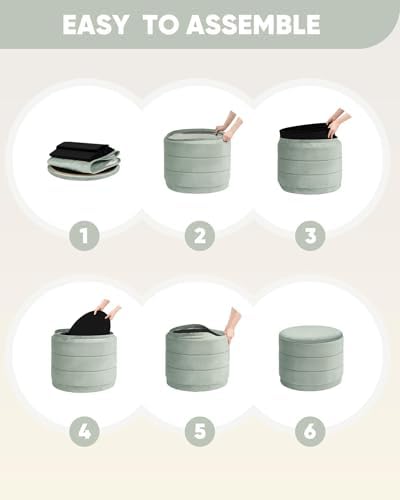 B FSOBEIIALEO 22.83" Round Velvet Storage Ottoman with Tray, Sage