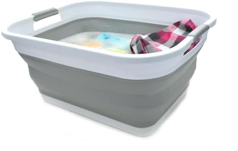 SAMMART 41L (10.8 gallon) Collapsible Plastic Laundry Basket-Foldable Pop Up Storage Container/Organizer-Portable Washing Tub-Space Saving Hamper, Water capacity: 32L (8.4 gallon) (Rectangular, Grey)