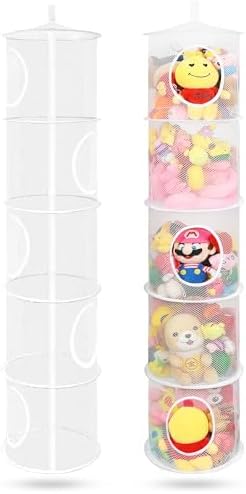 2Pcs Hanging Stuffed Animal Storage Hammock Net 5 Tiers, White