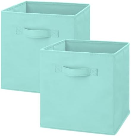 Whitmor Fabric Storage Cubes 2 Pack, Light Blue Closet Organizer Bins with Handles, 10.5 x 10.5 x 11 Inch Non-Woven Storage Baskets for Shelves, Closet, Nursery, Bedroom, Office