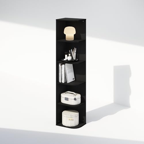 Furinno Reed Corner Shelf, 5-Tier Corner Bookshelf, Book Shelf, Corner Shelves, Storage Rack, for Organization and Storage, Home Office, Living Room, Blackwood