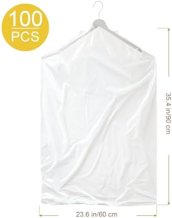 100 Pack Clear Garment Bags for Clothes, Gretchin,(Set of 100, 60x90cm), Plastic Garment Bags Dry Cleaner Bags Plastic Clear Dry Cleaning Bags for Hanging Clothes Storage