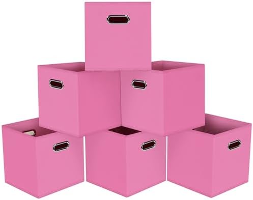 Black Foldable Storage Cubes Bins, Fabric Storage Box Cubes Organizer Baskets with Dual Handles for Home Organizer,Set of 6,(Pink)