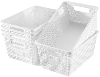 EOENVIVS Plastic Storage Baskets For Organizing, 6 Pack Organization and Storage Containers, Storage Baskets for Shelves Drawers Desktop Closet Playroom Classroom Office, White