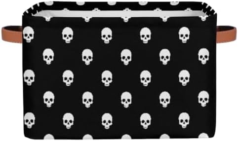 Skull Skeleton Pattern Cube Storage Bin with Handle Collapsible Laundry Storage Basket Rectangle Container Box for Home Office Closet Shelves 1 Pack