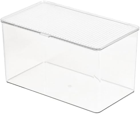 ZEXALOR Clear Plastic Storage Bin with Lid, Organizer for Pantry, Office, Bathroom, Kitchen, Snack, Tea Bag, Coffee Container (Large)