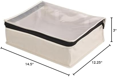 Household Essentials Canvas Sweater Storage Bags, 2-Pack, Breathable Cotton, Under-Bed Zippered Storage with Clear Top Window, Stackable, Cedar Insert Compatible (Not Included), Natural