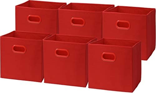 Simple Houseware 11-Inch Foldable Cube Storage Bins with Handles, Red