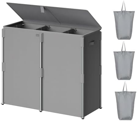 WOWLIVE 180L Laundry Hamper with Lid 3 Section, Metal Frame Clothes Hamper