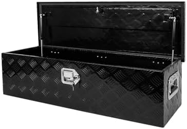 39"x13"x10" Black Heavy Duty Aluminum Pickup Truck Bed Tool Box，Diamond Plate Waterproof Storage Box For Truck, RV, Trailer With Side Handle and Lock Keys