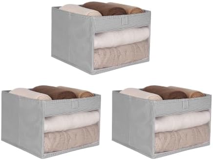 WUIKE Closet Organizers and Storage Bins, 3-Pack, 11 x 11 x 8 inch, Greige