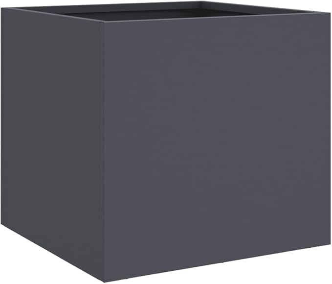 Modern Anthracite Metal Planter with Cold-Rolled Steel Frame and Matte Finish for Outdoor Plants, Durable Decorative Inlay with Efficient Drainage System, Contemporary Garden