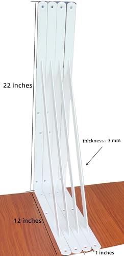 24 Pack L22 x H 12" White Heavy Duty Shelf Brackets with Screws Metal Shelf Brackets Shelf Support Angle Brackets for Shelves L Brackets Heavy Duty Floating Shelf