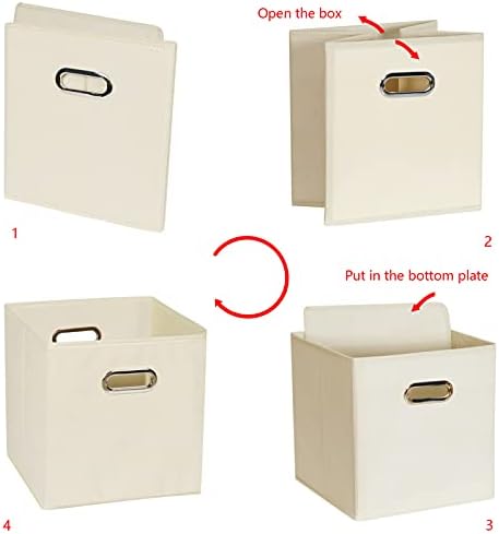 Yunkeeeper storage bins Cubes, Fabric Cube Organizer with Handle, Foldable Cube Bins for Cloth or Accessary Storage, 11x11x11, Set of 6, (Creamy White)