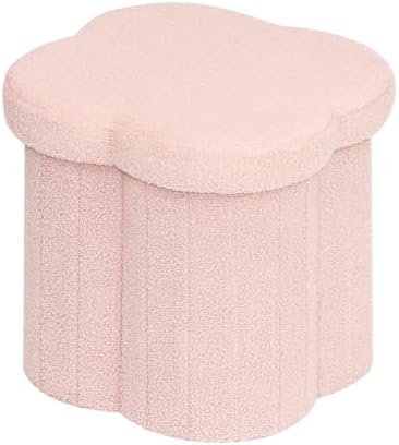 B FSOBEIIALEO Storage Ottoman Cube, Flowers Shaped Ottomans with Storage Foot Stool Footrest, Boucle Ottoman Seat for Dorm Room, Faux Teddy Fur, Pink 15"x15"x15"