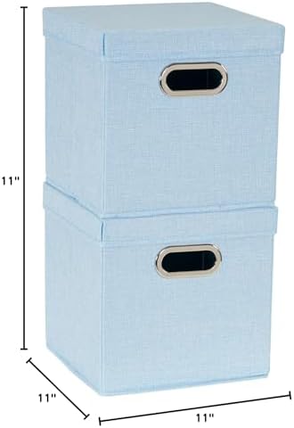 Household Essentials 816-1 Café Cube Bin Storage Set with Lids and Handles | 16 Pack, Baby Blue Linen