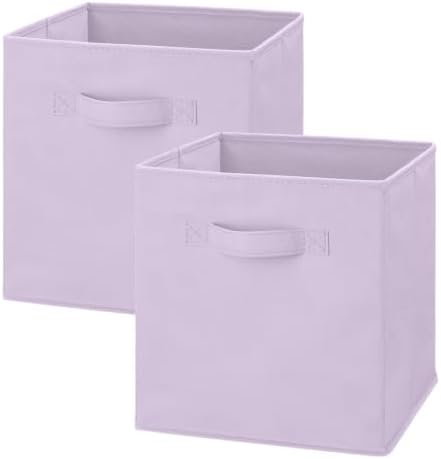 Whitmor Fabric Storage Cubes 2 Pack, Light Lavender Closet Organizer Bins with Handles, 10.5 x 10.5 x 11 Inch Non-Woven Storage Baskets for Shelves, Closet, Nursery, Bedroom, Office