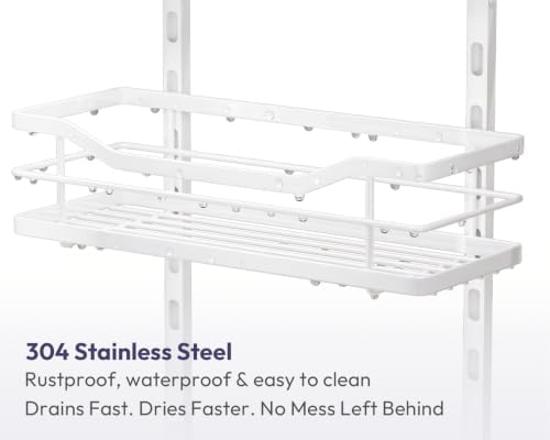 SWTYMIKI Over the Door Shower Caddy - 5 Tier Adjustable Shower Organizer Hanging with Soap Holder, No Drilling Stainless Steel Bathroom Rack Hanging for Body Wash, Shampoo, Soap, Razor, White