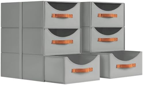 Homsorout Stackable Storage Drawers - Large Collapsible Storage Bins with Drawers, 6 Pack Closet Shelf Organizer Basket, Fabric Pull Out Organizer for Bedroom, Living Room, Dorm, Grey