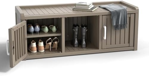 ROJIK Shoe Cabinet Waterproof UV-Resistant,Storage Bench Indoor Outdoor with Adjustable Shelves,for Entryway Bedroom,Hallway,Living Room(2 Door,Grey)