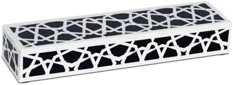 Handicrafts Home Decorative Storage Box with Lid, Black and White Moroccan Zellij Pattern Remote Holder, Slim Coffee Table Box, Geometric Lattice Box for Shelf & Desk Decor, Zellij 10 x 2.5 x 1.5