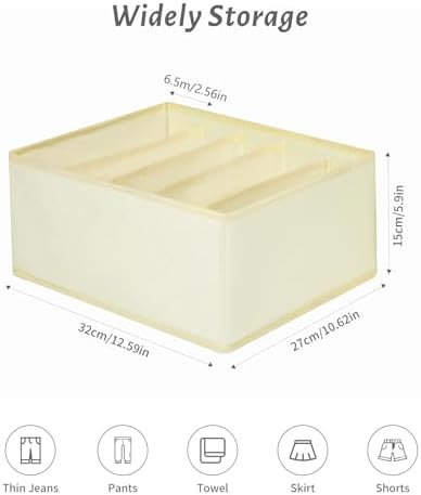 Jeans Drawer Organizers for Clothing, 5 Compartment Wardrobe Storage Box, Washable Clothes Organizer for Folded Clothes, Jeans, Pants, Leggings, t-shirts(Beige)