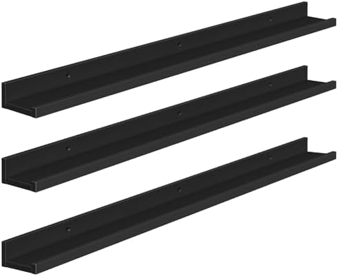 HOOBRO Floating Shelves, Wall Shelf Set of 3, 35.4 Inches Hanging Shelf with Raised Edge and Invisible Brackets, for Bathroom, Bedroom, Kitchen, Office, Living Room Decor, Black BK90BJ01