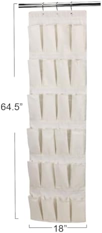Household Essentials Over The Door 24 Packet Shoe Storage Organizer, Natural Canvas