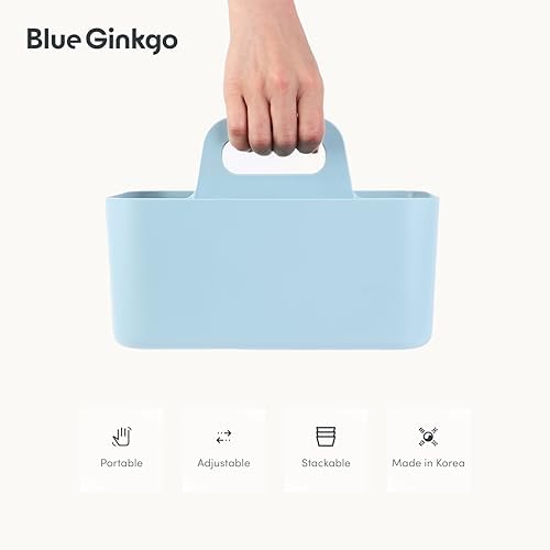 BLUE GINKGO Stackable Organizer Caddy, Rectangle, Blue, Made in Korea