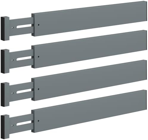 DUCOO 4 PCS Drawer Divider, 17"-22" Adjustable Bamboo Drawer Dividers Organizers, Expandable Separators for Kitchen, Clothes, Dressers, Home, Office, Gray